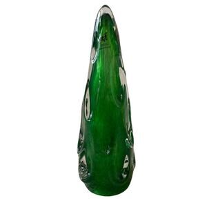 Hand Blown Solid Art Glass CHRISTMAS TREE 11in Green Holiday Decor NEW
